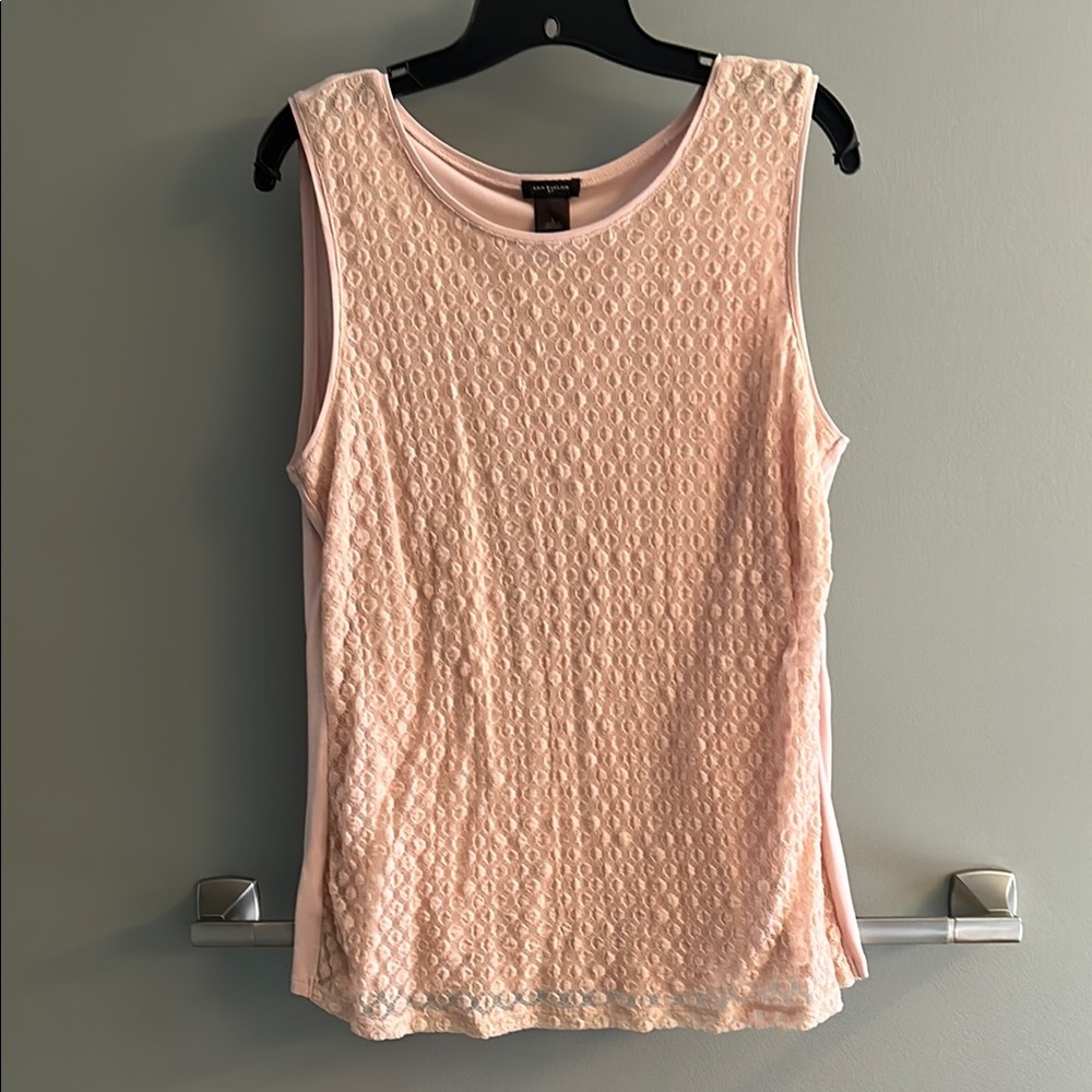 Ann Taylor Pink Lace Front Overlay Sleeveless Top Size L